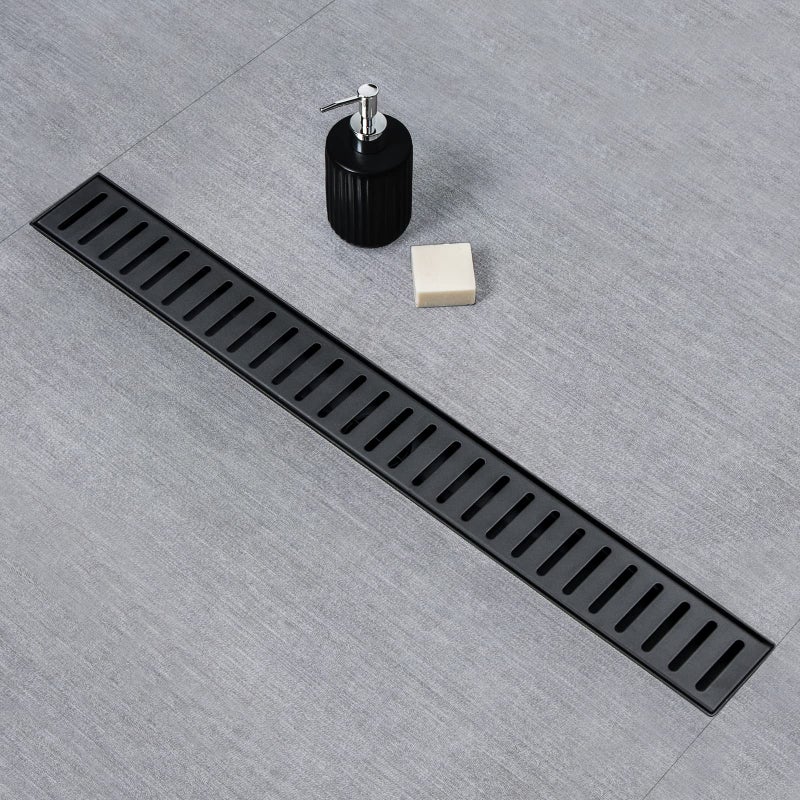 SaniteModar Linear Shower Drain, 24 inch Matte Black Shower Drain with Removable Capsule Pattern Grate,304 Stainless Steel Shower Drain Include Hair Strainer,Adjustable Leveling Feet - Image 1